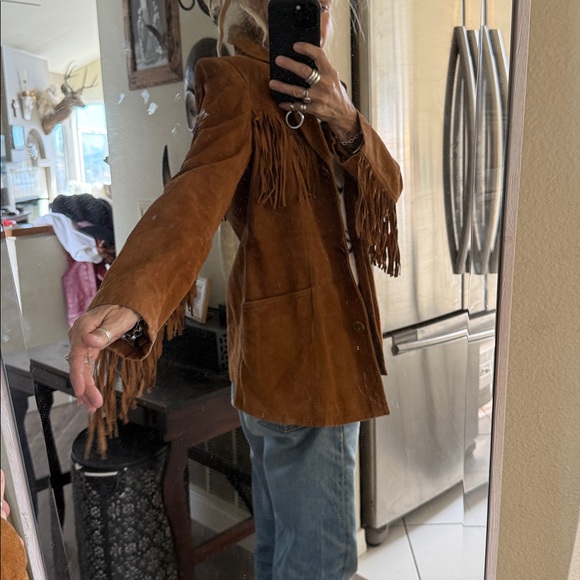 Vintage suede leather Brown Fringe Jacket - Picture 5 of 17